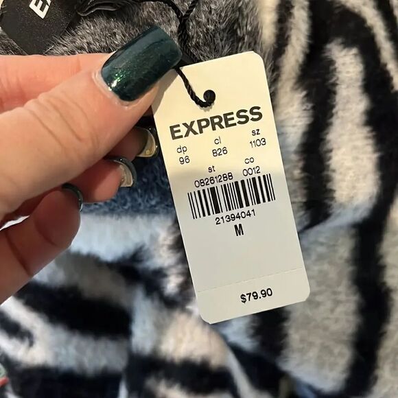 Express Zebra Print Nylon Faux Fur Sweater, M! - Picture 8 of 9